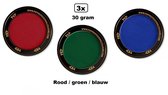 3x Set PXP Professional Colours schmink rood/groen/blauw 30 gram - Schminken verjaardag feest festival thema feest