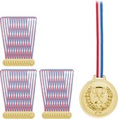 Relaxdays 36x gouden medailles voor kinderen - kindermedailles met lint - voetbal