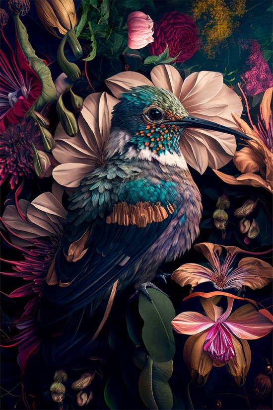 The Hummingbird Art - 60cm x 90cm - Kolibrie Vogel Fotokunst op Plexiglas Schilderij - Acrylglas Wanddecoratie Flora Bloemen