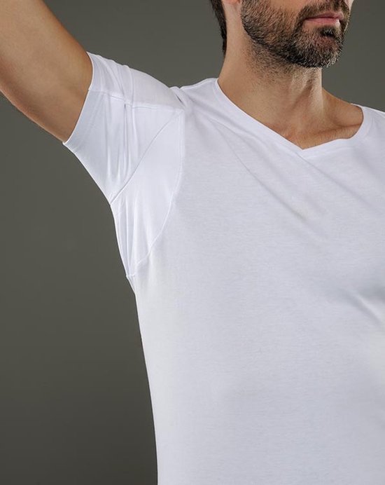 Katoen anti zweet shirt met okselpads - Standard t-shirt met V nek - wit - Small