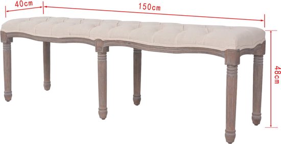 Canapé Antique The Living Store - Rembourré - 150 x 40 x 48 cm - Blanc crème