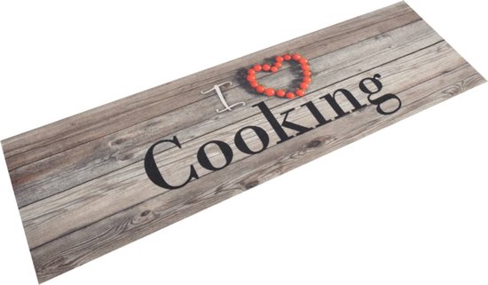 The Living Store Keukenmat Cookingprint Grijs - 150 x 45 cm - Duurzaam Materiaal - Slipvaste Basis - Wasmachinebestendig - Handige Opslag