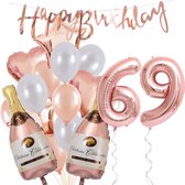 69 Jaar Verjaardag Cijferballon 69 - Feestpakket Snoes Ballonnen Pop The Bottles - Rose White Versiering