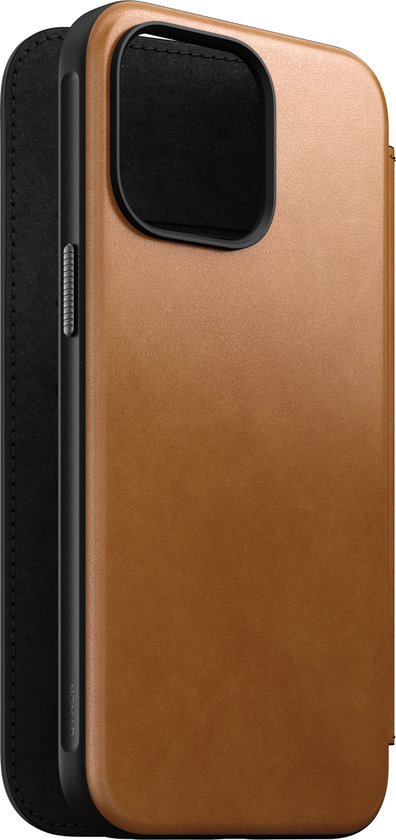 Nomad Modern Leather Folio - Book cover hoesje voor iPhone 15 Pro Max - Nomad leder - Geschikt voor MagSafe en draadloos opladen - Bruin
