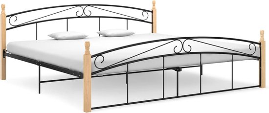 The Living Store Metalen Bedframe - Comfort - Bedden - 210 x 207 x 90 cm - Zwart en lichthout