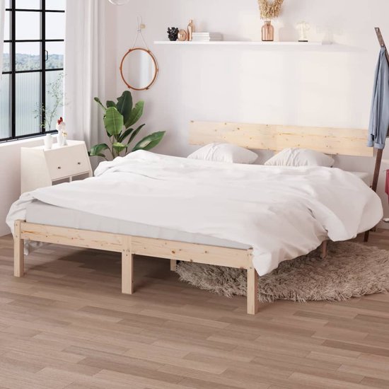 The Living Store Houten Bedframe - Tweepersoons - 140x200 cm - Massief Grenenhout