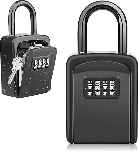 Coffre-fort à clé avec support et serrure à combinaison, boîte à clés à 4  chiffres avec code pour l’extérieur, petit coffre-fort à clés pour cacher