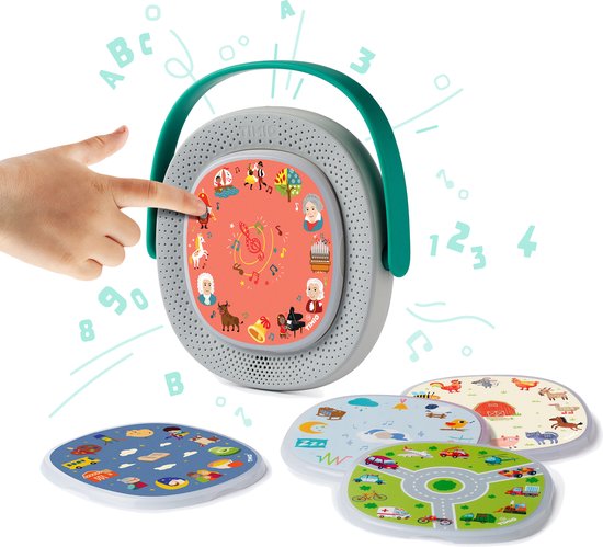 TIMIO Player + 5 Disks - Starter Kit | Interactieve Educatieve Audio-Speler | Speelt Kinderliedjes, Verhaaltjes & Sprookjes | Leert Letters, Getallen, Kleuren, Dieren & Woordjes | Met Geluid & Quizvragen | Incl. 8 Talen NL/FR | Leerspel van 2-6 Jaar - TIMIO