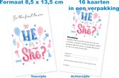 16 x Gender Reveal uitnodiging en envelop- He or She - Babyshower - Babyshower - babyshower invulkaarten - Kaart met envelop
