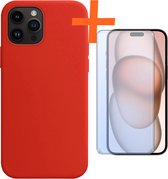 Hoesje Geschikt voor iPhone 15 Pro Hoesje Siliconen Cover Case Met Screenprotector - Hoes Geschikt voor iPhone 15 Pro Hoes Back Case - Rood