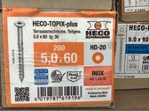 HECO TOPIX-Plus vlonderschroef 5x60mm - platkop - RVS - deeldraad - HD-20 - 61919 (Per 200 stuks)