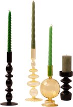WinQ Kleurige Glaskandelaren in een Zwart Geel Combinatie. Kaarsenhouder glas - Set bestaande uit 4 stuks – Decoratie woonkamer - Dinerkaarsen en/of Stompkaarsen