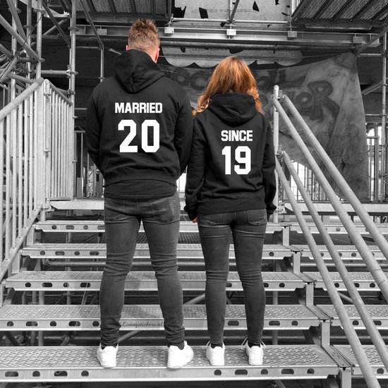 Hoodie met capuchon-Hoodie koppel goals met trouwdatum-Married Since-Zwart-Maat L