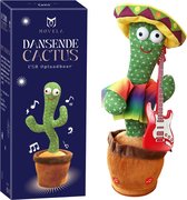Movela® Dansende Cactus Mexicaan - Talking Cactus 32CM - Oplaadbaar - Pratende Cactus - Interactieve knuffel - Zingende cactus - Met Volumeknop - USB opladen - Baby speelgoed - Inclusief Outfit en Gitaar - 120 Tiktok Liedjes