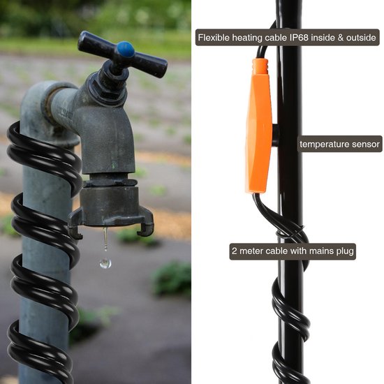 Vorstbescherming, verwarmingskabel met thermostaat, 2,8/5,5/7,6 m