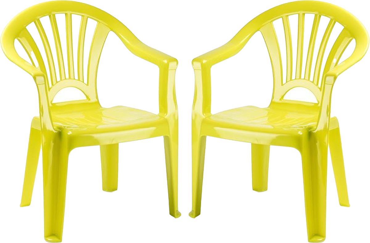 Plasticforte Kinderstoel - 2x stuks - kunststof - groen - 35 x 28 x 50 cm - tuin/camping/slaapkamer
