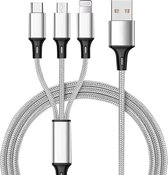 Multi oplader USB naar USB-C - Micro-USB - 8-Pin (lightning) - adapter kabel voor o.a. iPhone en Samsung - 1,2 meter - Zilver - Provium