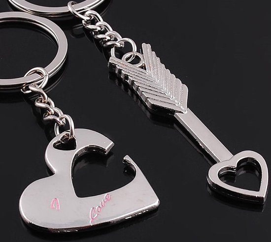Porte-clés cœur et flèche à deux niveaux|Amour|Fête des mères|Couple|Cadeau|je t'aime|Pour elle|Pour lui