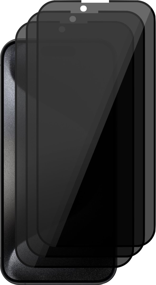 Privacy Screenprotector geschikt voor iPhone 15 Pro - 3x Glas Screen Protector FullGuard