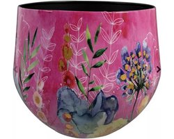 TS Collection - Bloempot Fiesta fuchsia - 33x28 - Metaal & Epoxy - Exclusieve woonitems voor binnen - Handgemaakt - Unieke print - Designed by Lammie