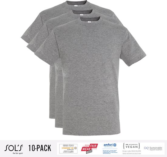 3 Pack Sol's Heren T-Shirt 100% biologisch katoen Ronde hals grijs Maat 3XL