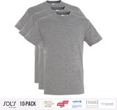 3 Pack Sol's Heren T-Shirt 100% biologisch katoen Ronde hals grijs Maat M
