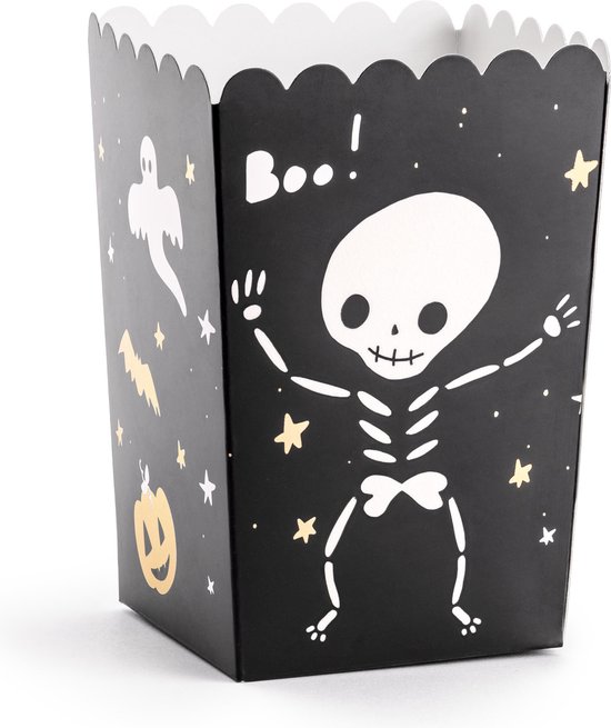 Partydeco Popcorn/snoep bakjes - 6x - Halloween thema - karton - 7 x 7 x 12 cm - trick or treat
