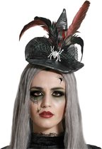 Halloween heksenhoed - mini hoedje op diadeem - one size - zwart/rood - meisjes/dames - verkleed accessoires
