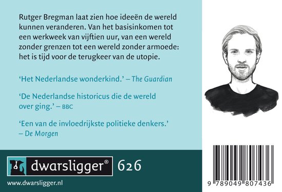 Boek "Gratis geld voor iedereen" van Rutger Bregman met portret van de auteur.