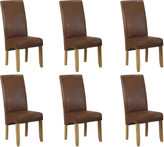 Set van 6 stoelen SANTOS - microvezel met verouderde lederlook - licht houten poten L 47 cm x H 107 cm x D 63 cm