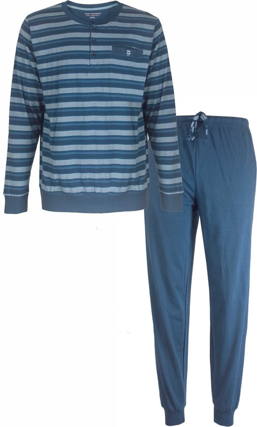 Paul Hopkins Set pyjama pour homme – Motif rayures – 100 % Katoen peigné – Blauw Jeans – Tailles : 3XL