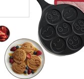Krome Kraft Crêpière - Crêpes Pancakes 7 Tasses - Revêtement Antiadhésif Marbre avec Smiley - Emoji