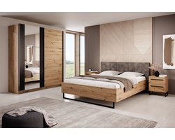 Meubella - Slaapkamer Saturn - Eiken - Zwart - 160 - Groot