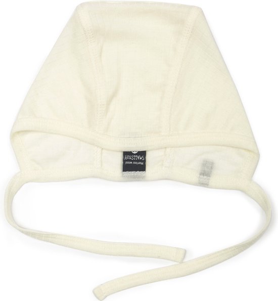 Smallstuff Laine mérinos - Chapeau nœud en laine avec ficelles - Laine blanc cassé - 44, 48, 56, 68 et 74/80 - Danish Design