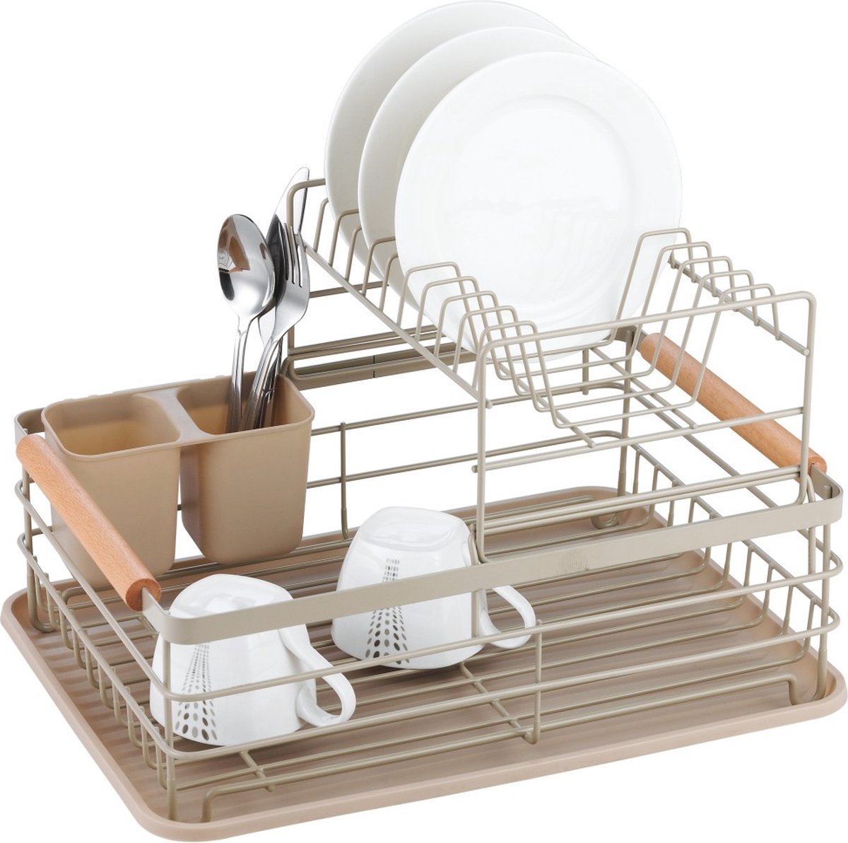 Goedkoopste Kinghoff 1799 - Vaat droogrek - afdruiprek - met 2 niveaus - Beige