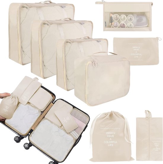 Foto: 8 delige koffer organizer multifunctionele pakkubussen waterdichte reistas kledingtassen kofferorganizer schoenenzak cosmeticatas opbergsysteem voor vakantie reizen