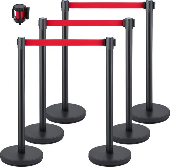 Foto: Crowd control stanchion barri res voor menigtecontrole 90 cm wachtrijlijn touw 6 delige set touw barri re stanchion wachtrij zwart rood