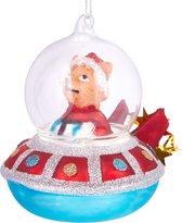 BRUBAKER Ufo met Kersthelper Rood - Handbeschilderde Glazen Kerstballen - Mondgeblazen Kerstboomversieringen Grappige Figuren Decoratie Hangers Boombal - 10 cm