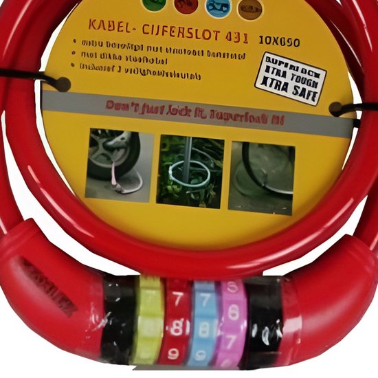 Stahlex Cijfer kabelslot - rood - 10 x 650 mm - fietsslot van Stahlex — afbeelding 2