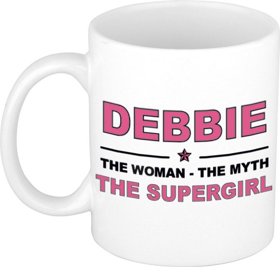 Foto: Naam cadeau debbie the woman the myth the supergirl koffie mok beker 300 ml naam namen mokken cadeau voor o a verjaardag moederdag pensioen geslaagd bedankt