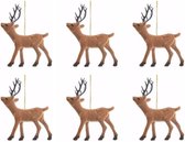 6x Kersthangers bruin rendier 13 cm - Kerstboomhangers kerstdecoratie/kerstversiering