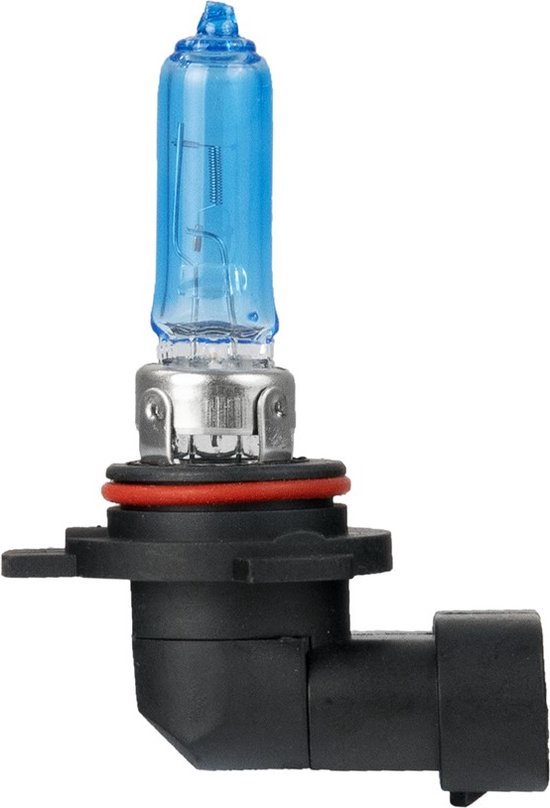 Powertec HIR2 12V 55W Ultra White halogeenlamp met blauwe gloed en zwarte connector.
