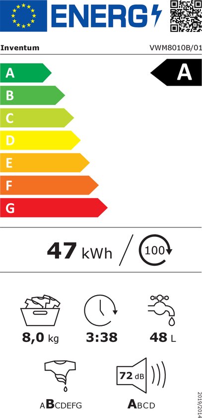 Inventum VWM8010B - Wasmachine - 8kg - 14 programma's - 1400 toeren - Energieklasse A - Steam Clean - Zwart