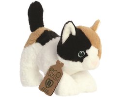 Aurora Eco Nation pluche knuffeldier kat/poes - bruin/wit - 22 cm - Katten/poezen thema speelgoed