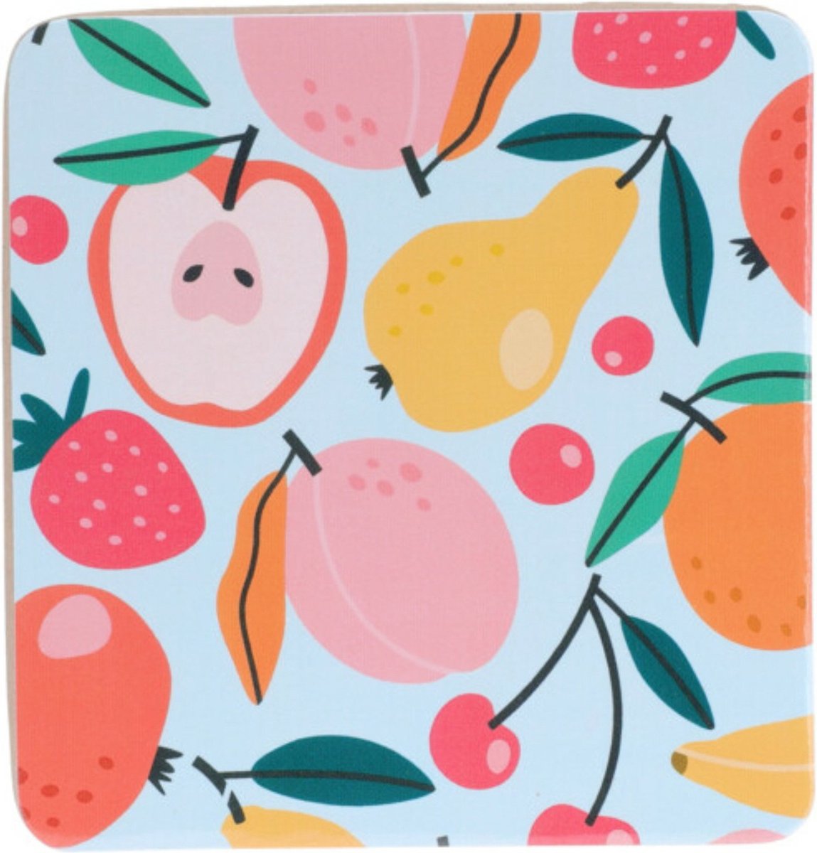 Onderzetters voor glazen - 6x - tropical fruit - blauw - hout - 10 x 10 cm