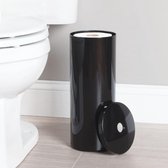 Toiletpapierhouder staand - elegante wc-rolhouder met deksel voor maximaal 3 rollen - toiletrolhouder van zwart kunststof - ideaal voor kleine ruimtes