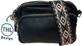 THL Design - Petit sac à bandoulière pour femme - Klein sac - Sac pour téléphone - Sangle de sac - Ceinture de sac - Imprimé Zwart / beige - Zwart
