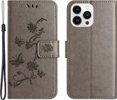 Coverup Bloemen & Vlinders Book Case - Geschikt voor iPhone 15 Pro Max Hoesje - Grijs