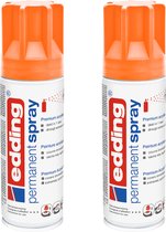 edding 5200 permanent spray - neon oranje - 2 stuks - 200 ml per stuk - direct dekkend – 1,4 t/m 2 m2 oppervlak - lakken en versieren van bijna alle oppervlaktes en ondergronden - lakspray, acrylspray, verfspray