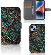GSM Hoesje Geschikt voor iPhone 15 Plus Flip Case Aztec